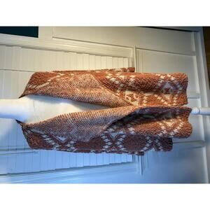 POL Medium Boho Geometric Drape Front Cardigan - Chunky Knit - Rust/Cream